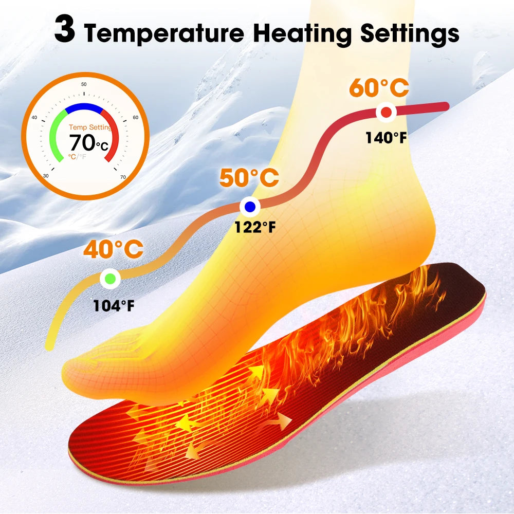 🔥 Warmora™ Rechargeable Heated Insoles: Mobile App Control - Individual Foot Control - Three Heat Modes - Small & Large Sizes - Shoes & Boots